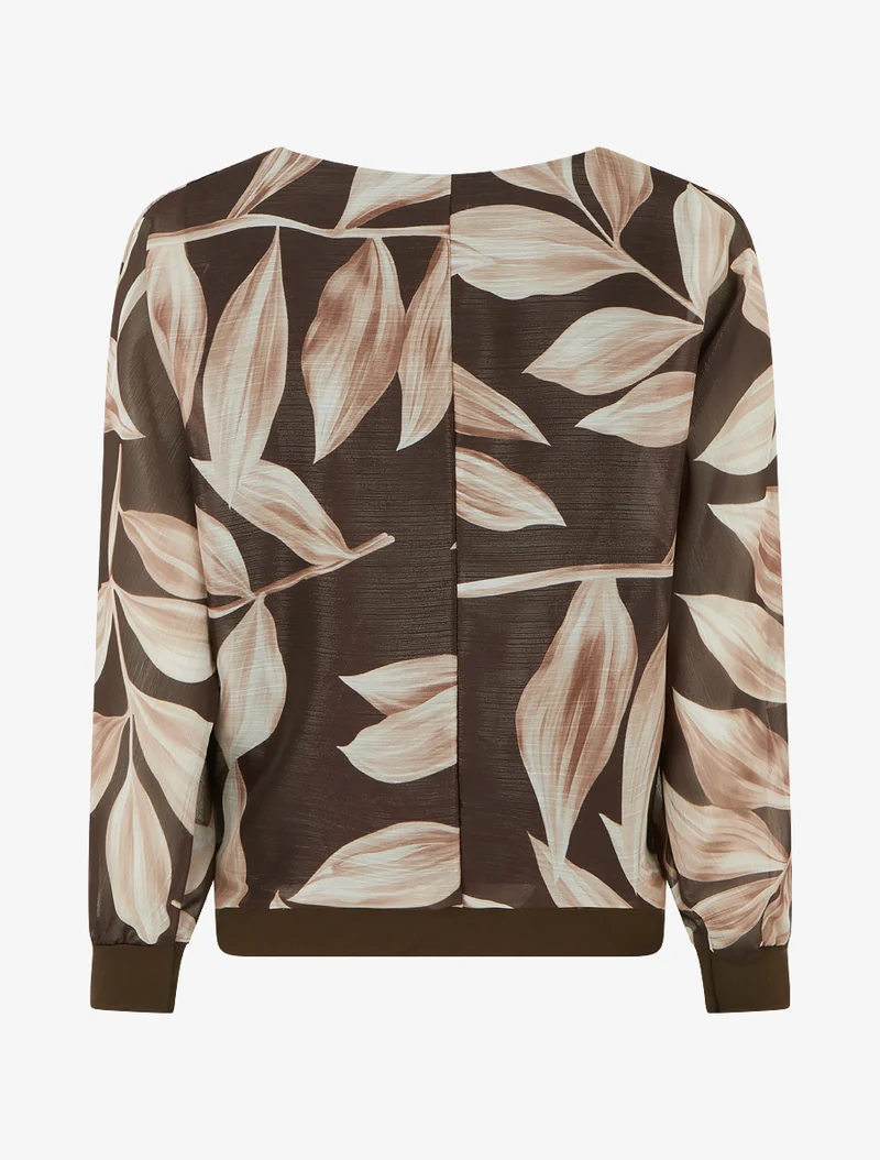 Bluse mit Blattmuster und schimmerndem Detail - Braun