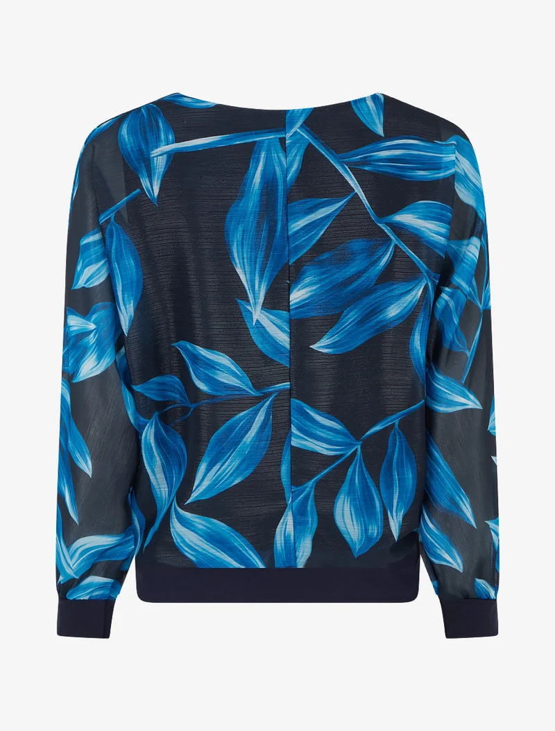 Bluse mit Blattmuster und schimmerndem Detail - Marine