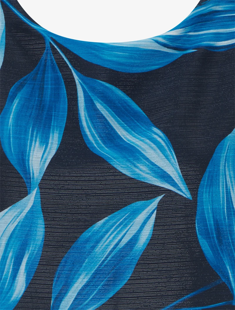 Bluse mit Blattmuster und schimmerndem Detail - Marine