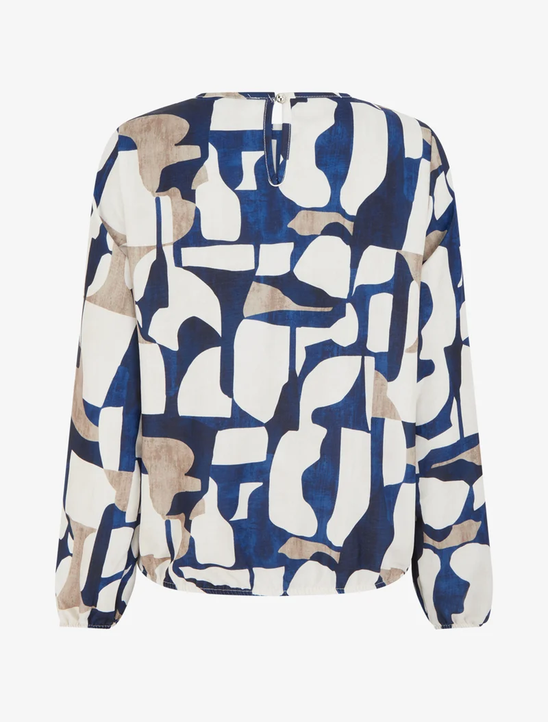 Retro bedruckte Bluse mit Rundhalsausschnitt - Marine