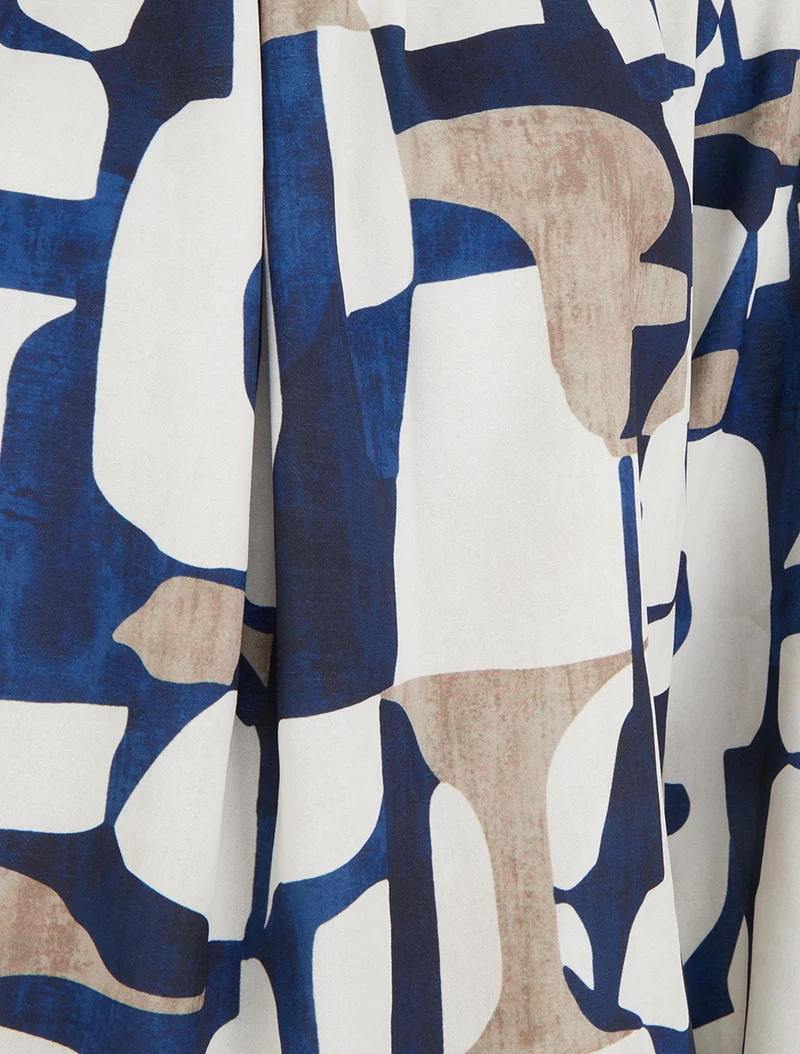 Retro bedruckte Bluse mit Rundhalsausschnitt - Marine