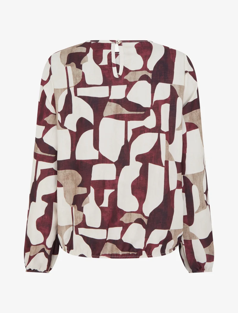 Retro bedruckte Bluse mit Rundhalsausschnitt - Bordeaux