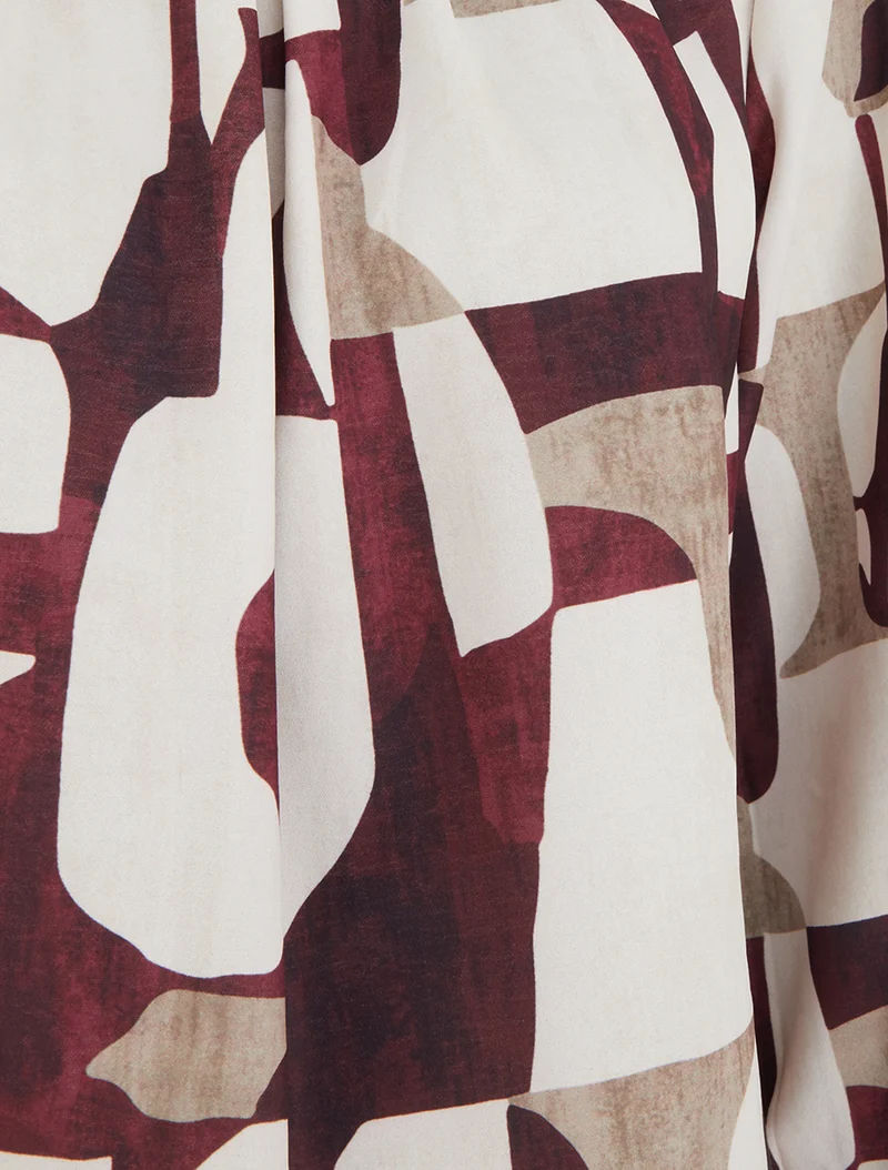 Retro bedruckte Bluse mit Rundhalsausschnitt - Bordeaux