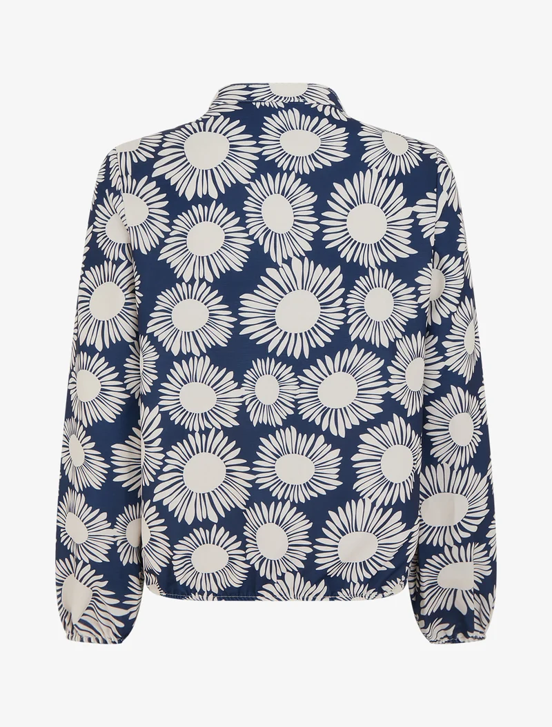 Bluse mit Blumenmuster und elastischen Bündchen. - Marine