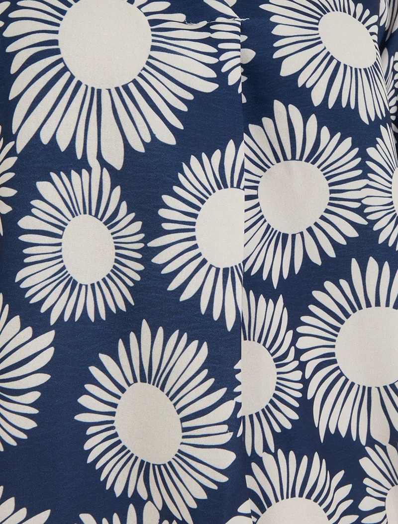 Bluse mit Blumenmuster und elastischen Bündchen. - Marine