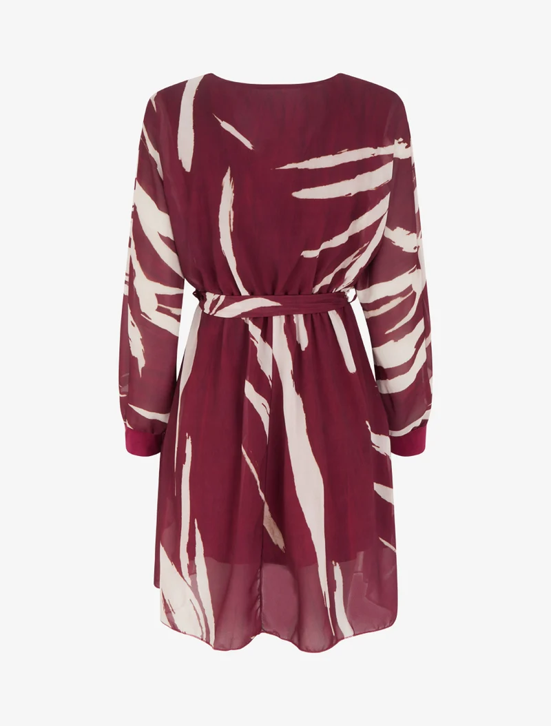 Ausgestelltes Kleid mit abstraktem Druck - Weinrot