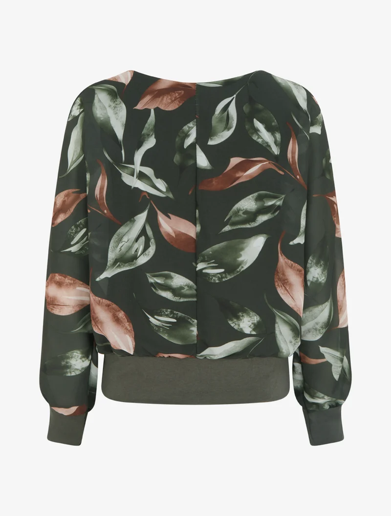 Top mit Blätterdruck und Fledermausärmeln - Dunkles Khaki