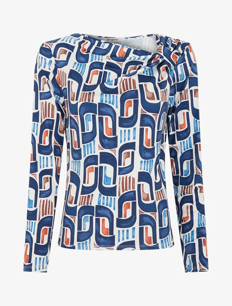 Retro bedrucktes Langarm-Top - Marine