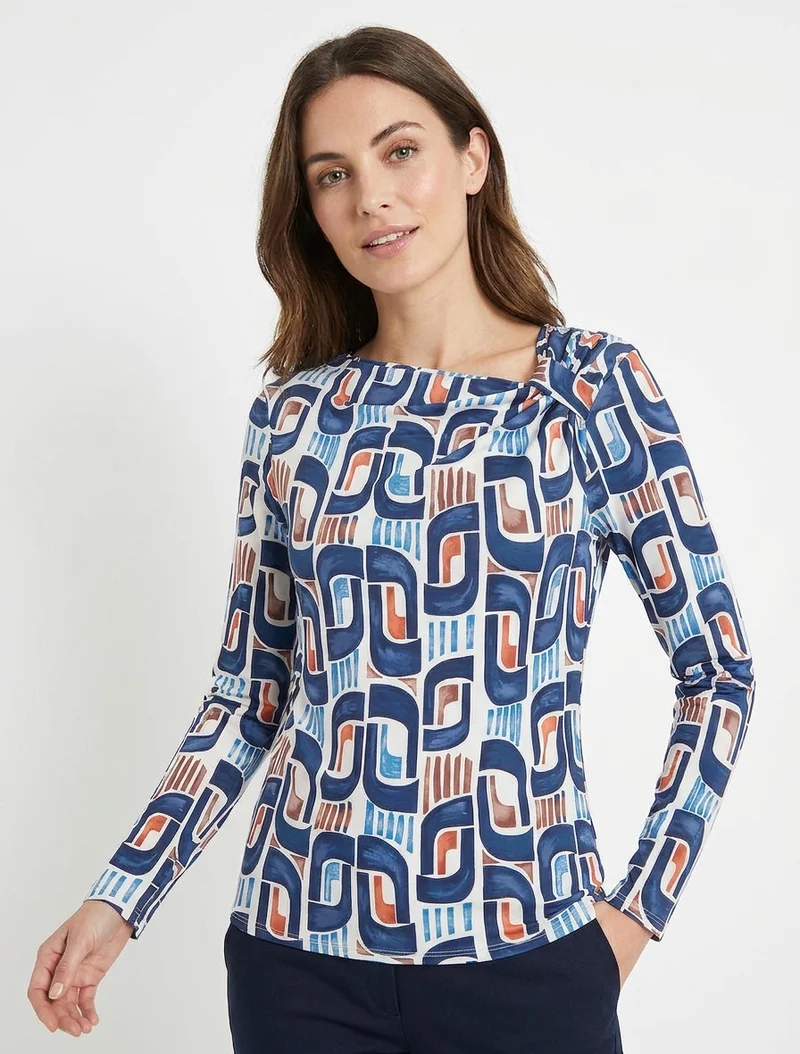 Retro bedrucktes Langarm-Top - Marine