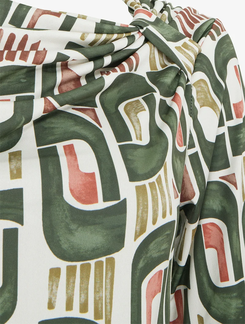 Retro bedrucktes Langarm-Top - Kaki
