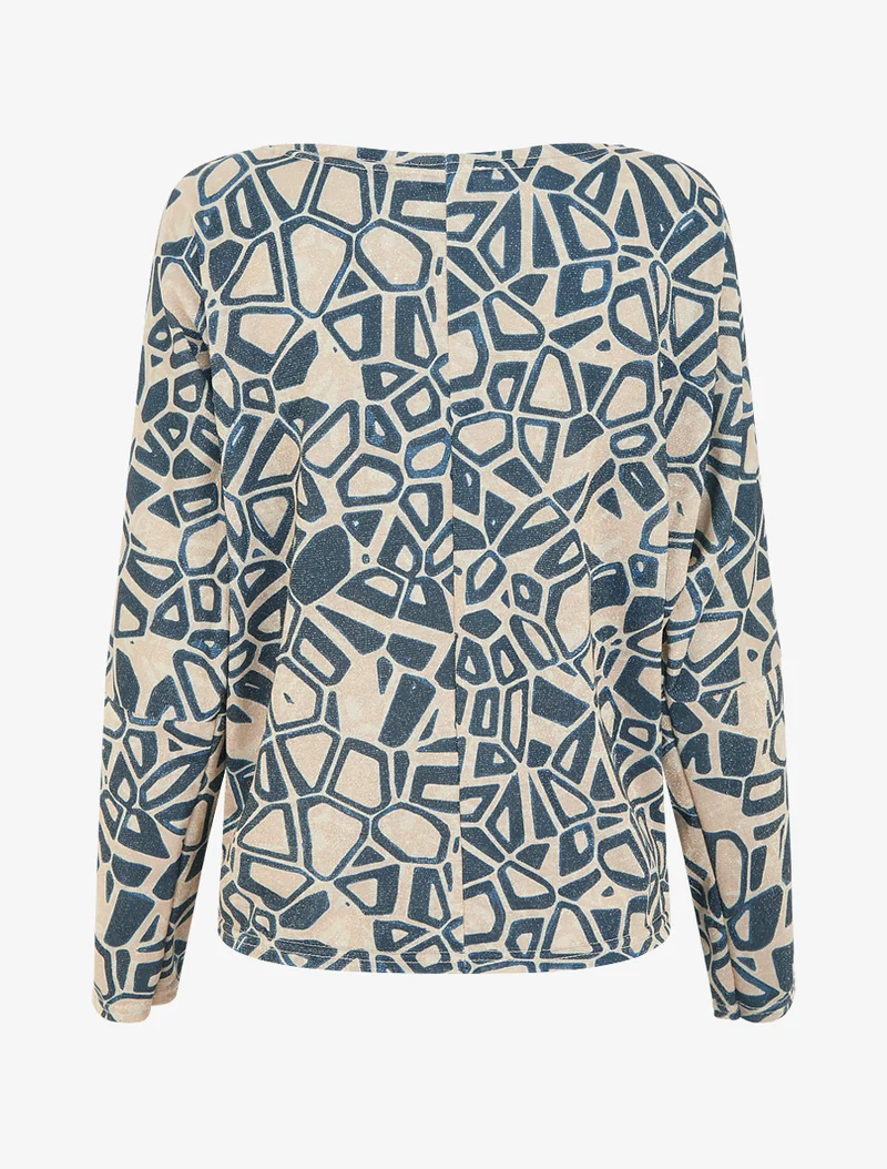 Irisierendes Top mit Wasserfallausschnitt und grafischem Print - Entenblau
