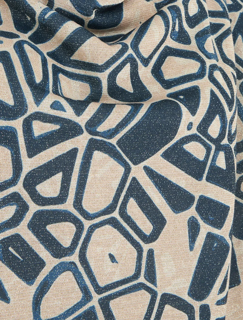 Irisierendes Top mit Wasserfallausschnitt und grafischem Print - Entenblau