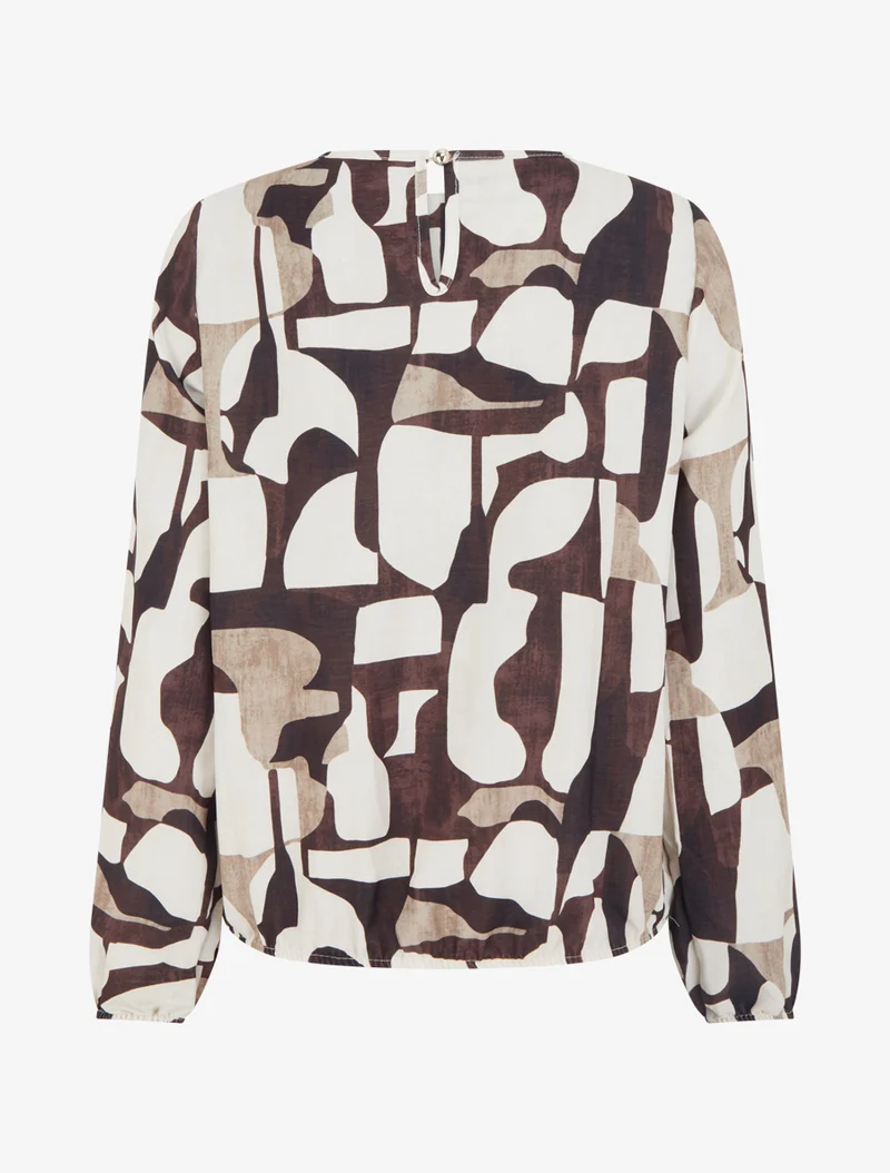Retro bedruckte Bluse mit Rundhalsausschnitt - Braun