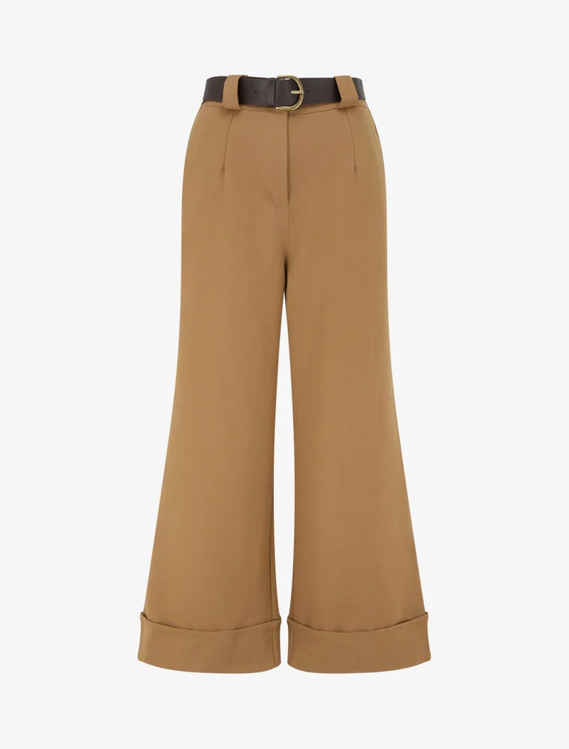Hose mit hoher Taille und Umschlag - Kamel