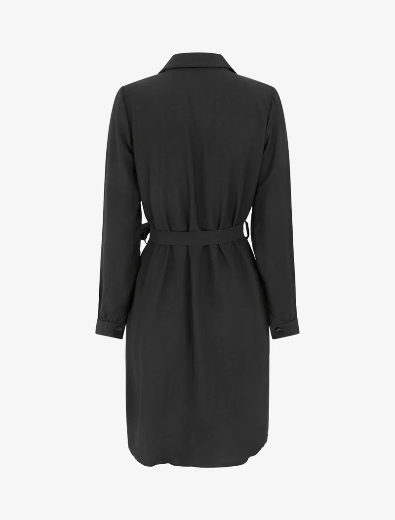 Einfarbiges Hemdkleid zum Binden - Schwarz