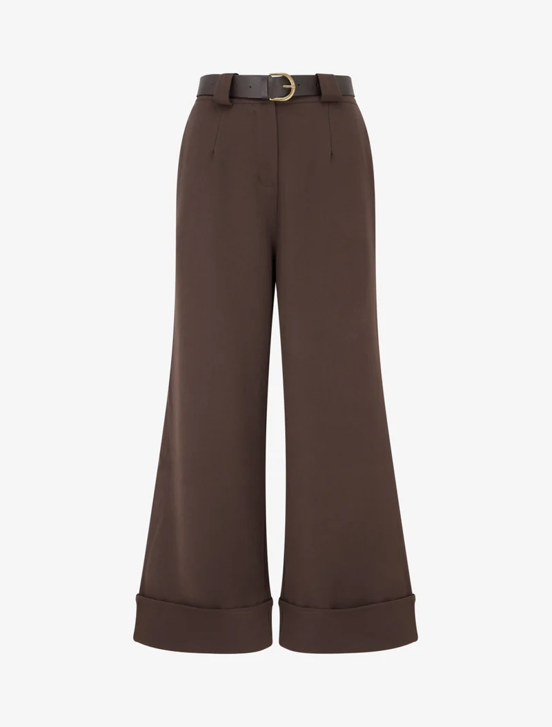 Hose mit hoher Taille und Umschlag - Braun