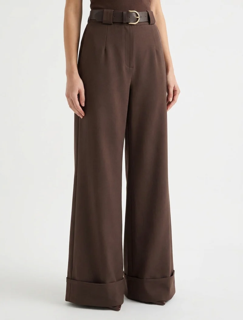 Hose mit hoher Taille und Umschlag - Braun