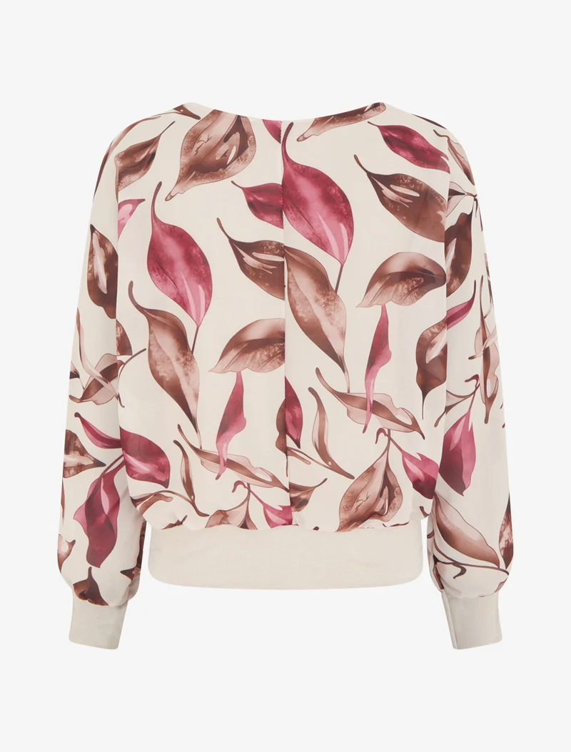 Top mit Blätterdruck und Fledermausärmeln - Beige