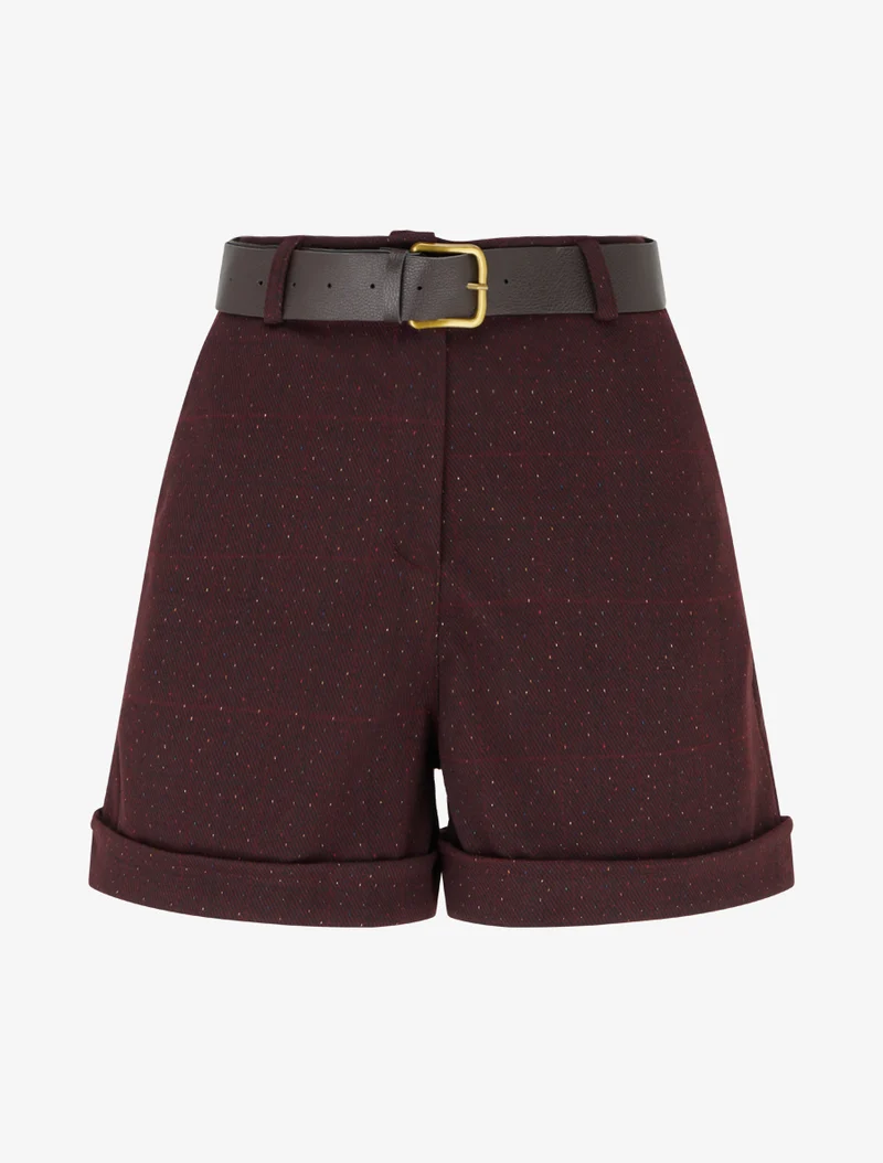 Karierte High-Waist-Shorts - Weinrot