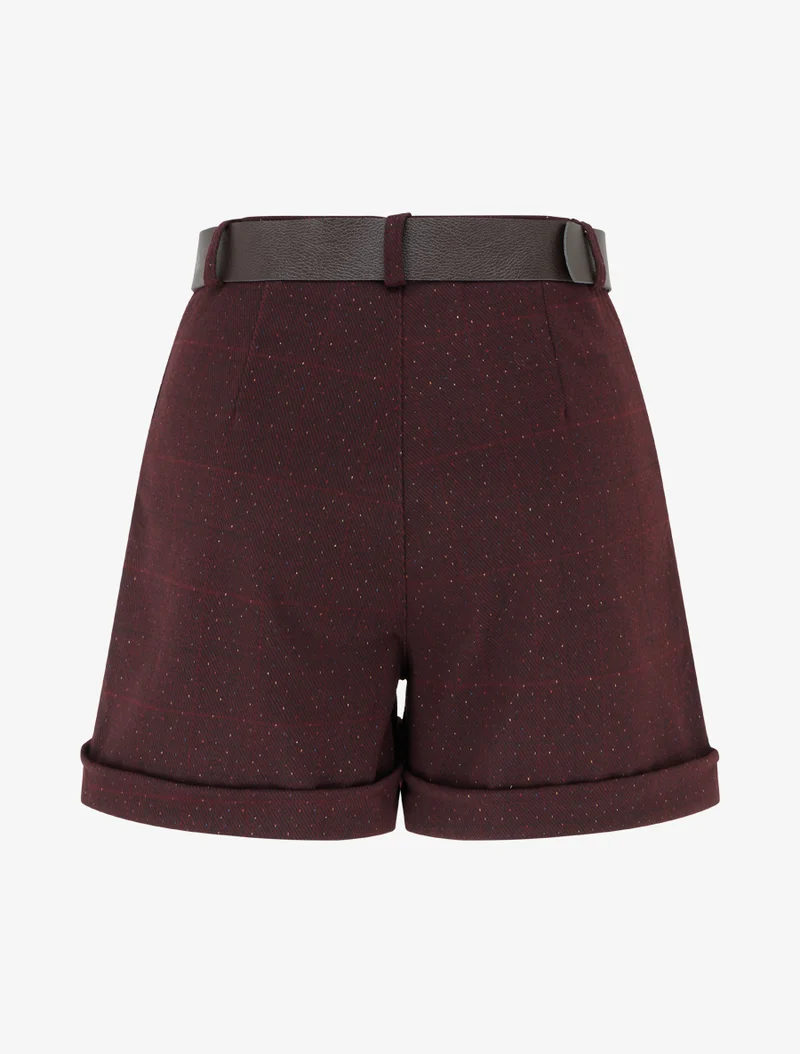 Karierte High-Waist-Shorts - Weinrot