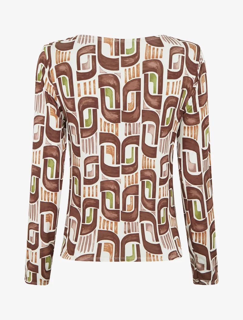 Retro bedrucktes Langarm-Top - Braun