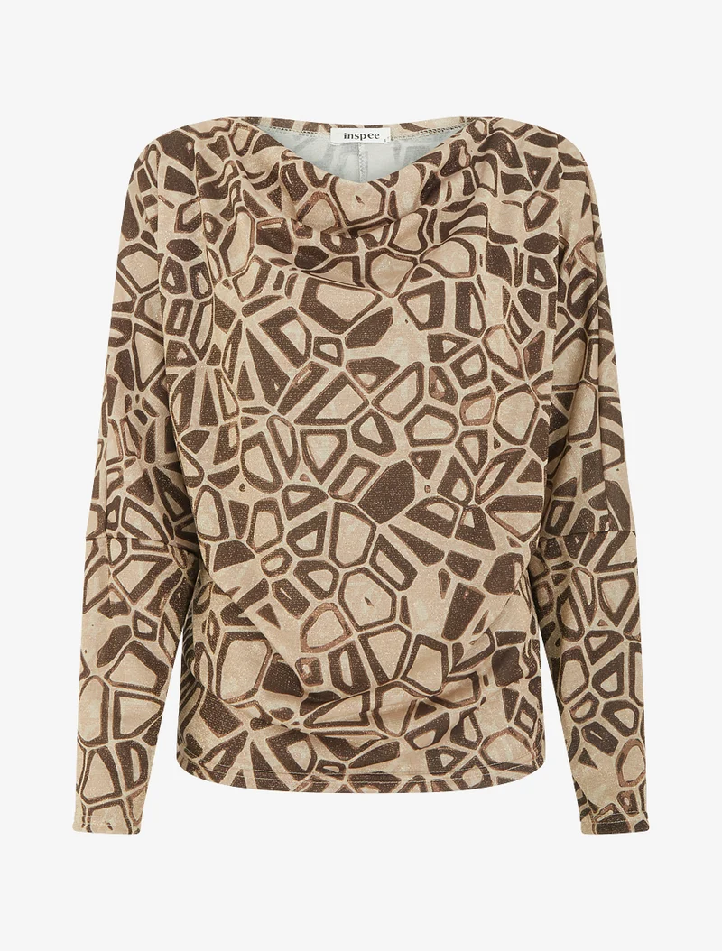 Irisierendes Top mit Wasserfallausschnitt und grafischem Print - Braun