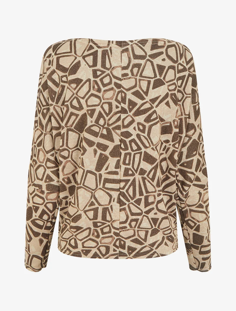 Irisierendes Top mit Wasserfallausschnitt und grafischem Print - Braun