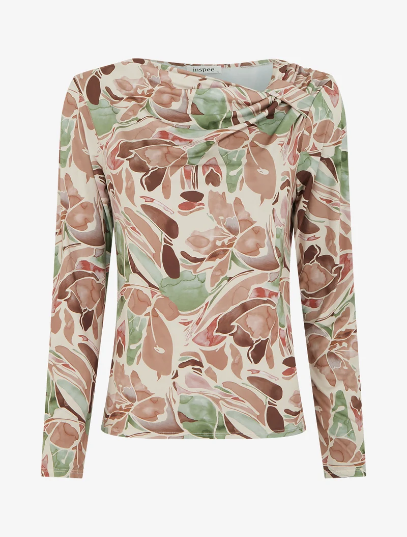 Langärmliges Oberteil mit Blumenmuster - Beige