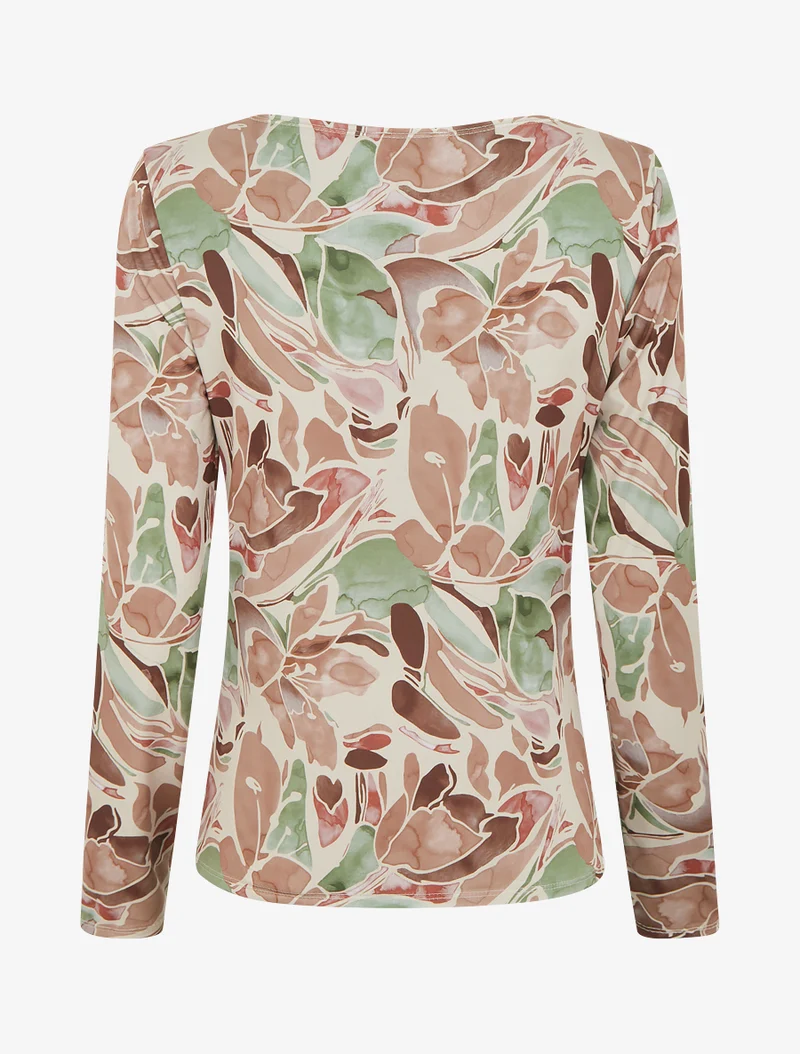 Langärmliges Oberteil mit Blumenmuster - Beige