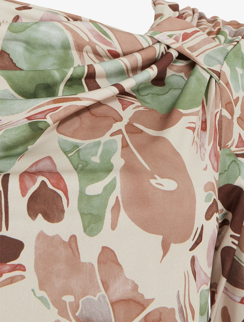 Langärmliges Oberteil mit Blumenmuster - Beige