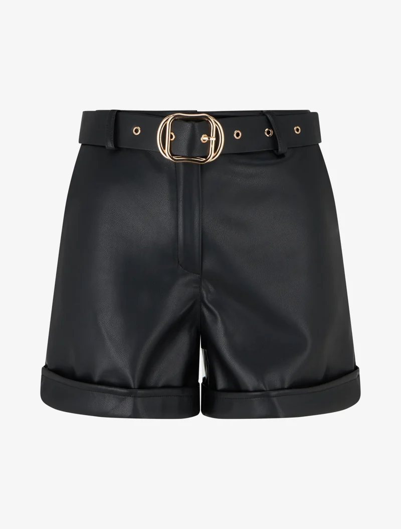 Shorts aus Kunstleder mit Umschlag - Schwarz