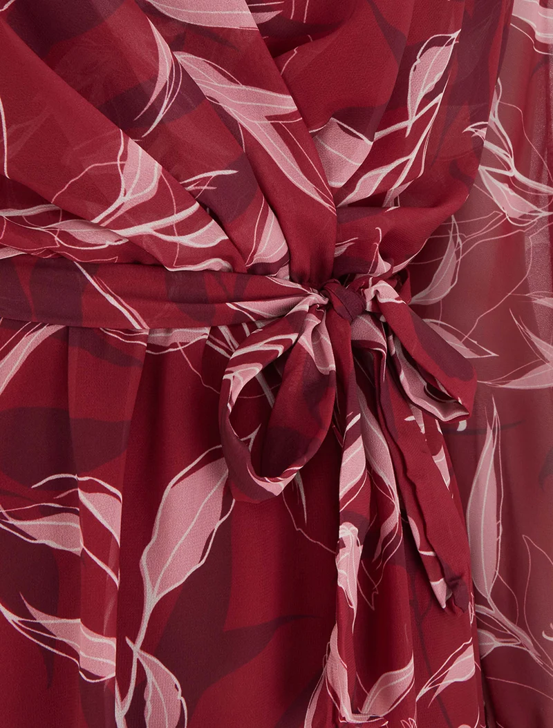 Gerades Kleid mit Blätterdruck - Bordeaux