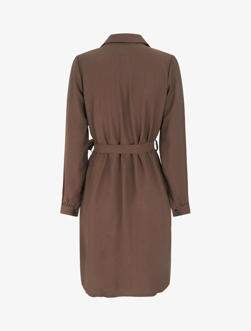 Einfarbiges Hemdkleid zum Binden - Braun