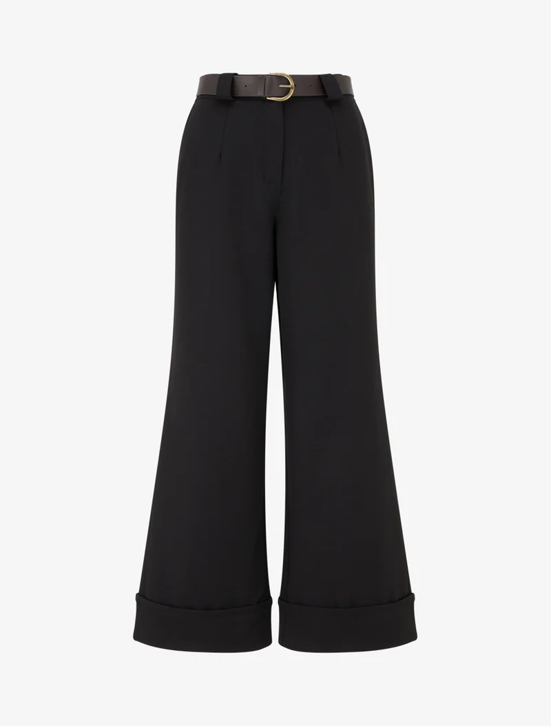 Hose mit hoher Taille und Umschlag - Schwarz