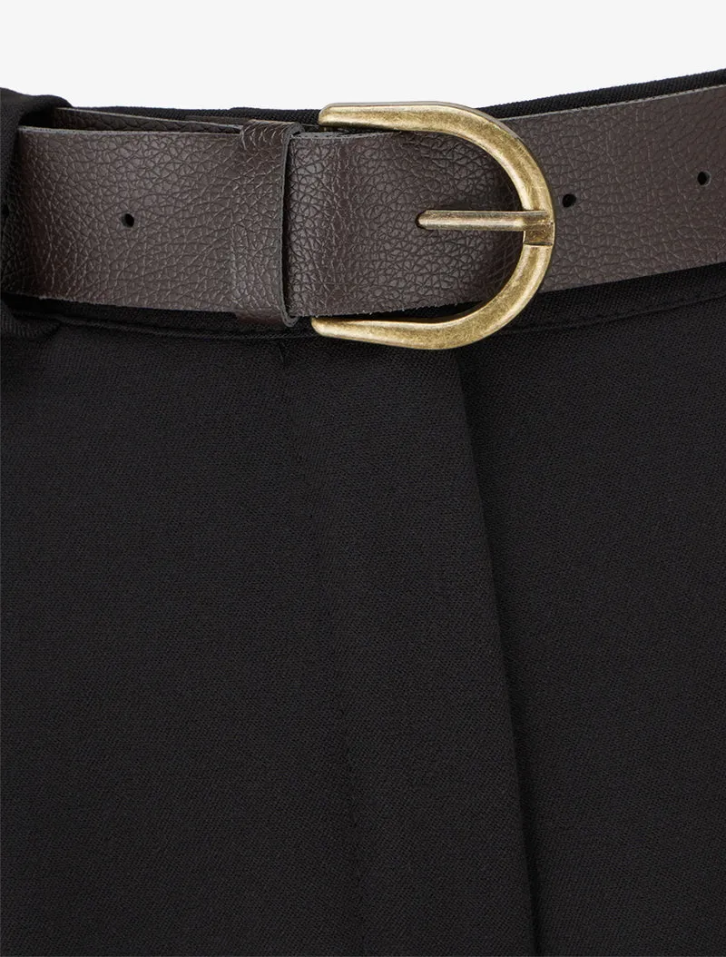 Hose mit hoher Taille und Umschlag - Schwarz