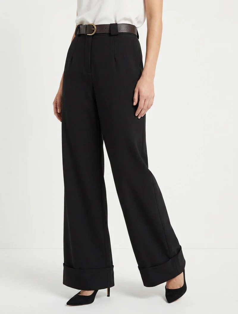 Hose mit hoher Taille und Umschlag - Schwarz