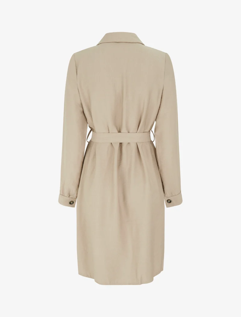 Einfarbiges Hemdkleid zum Binden - Beige