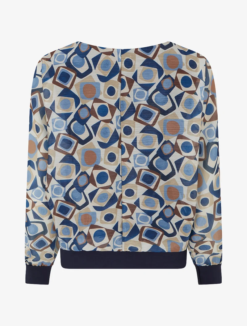Retro bedruckte Bluse mit schimmerndem Detail - Marine
