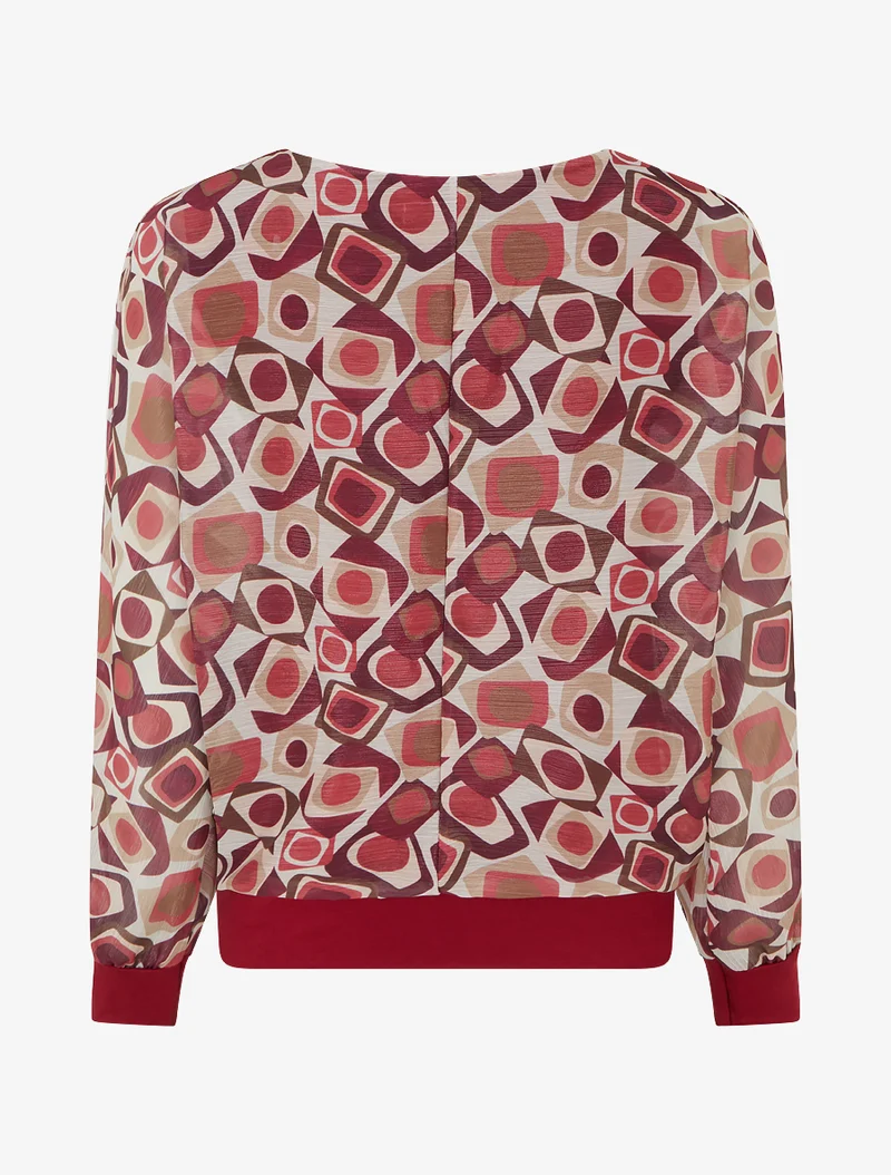 Retro bedruckte Bluse mit schimmerndem Detail - Bordeaux