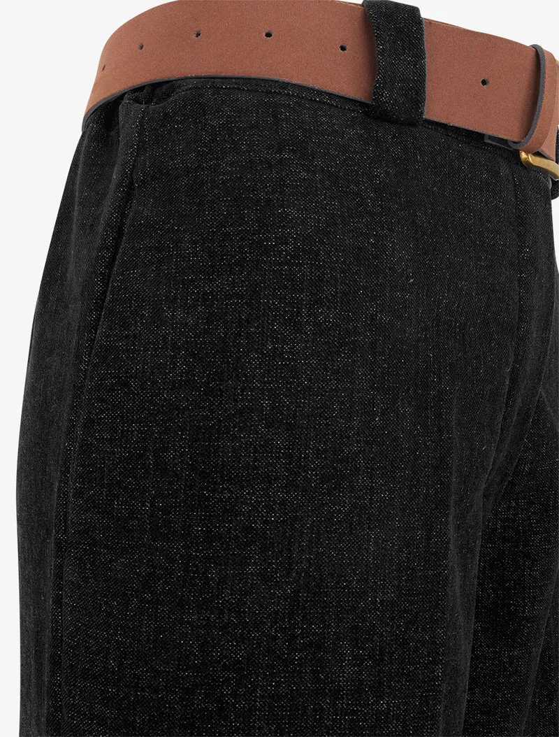 Elastische Hose in Samtoptik - Schwarz