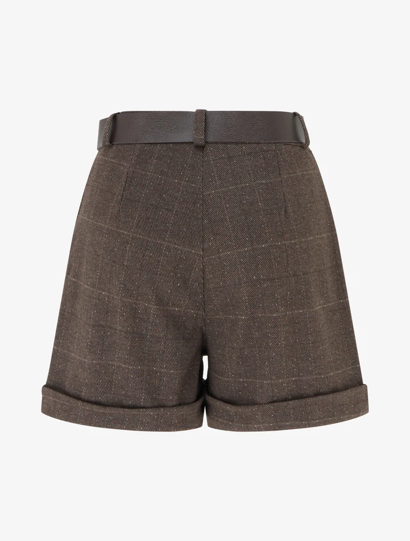 Karierte High-Waist-Shorts - Braun