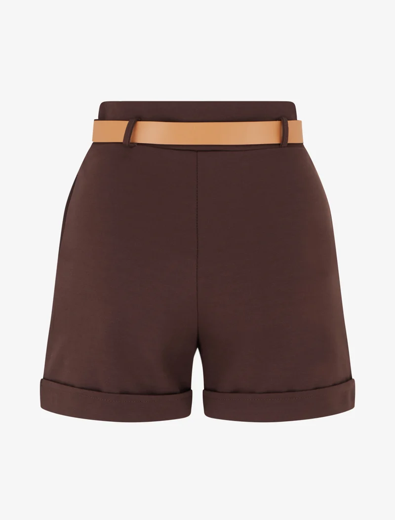 Kurze Paperbag-Shorts mit dekorativen Knöpfen - Braun