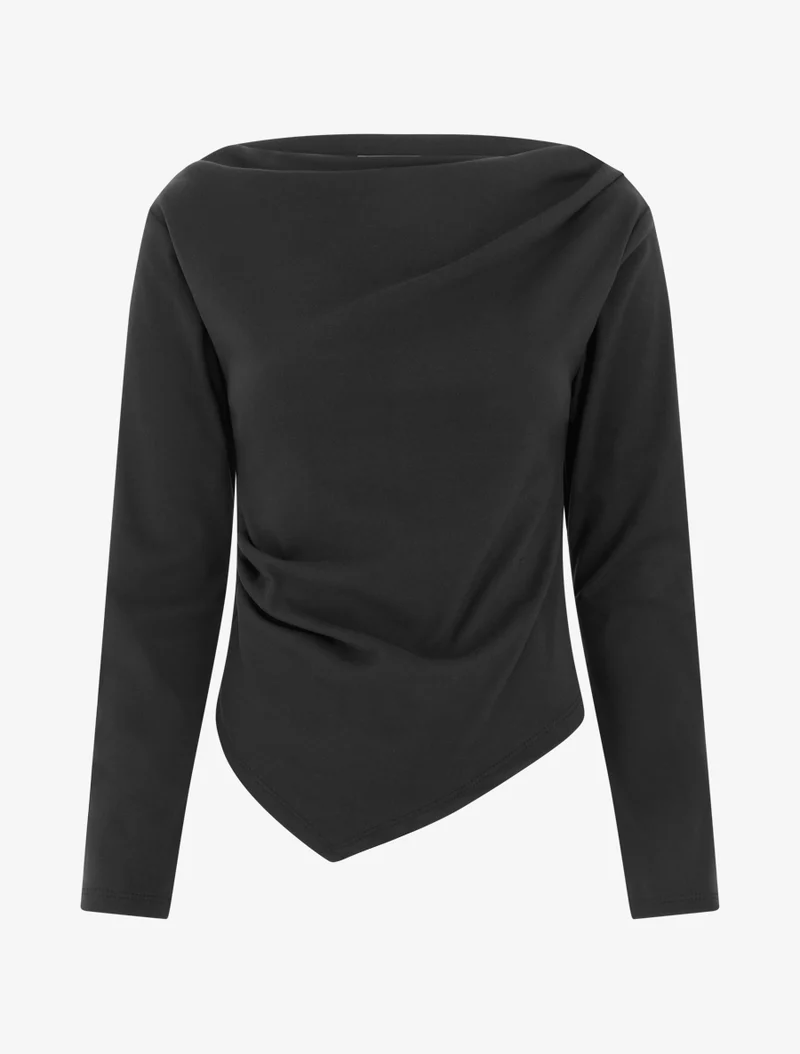 Asymmetrisches Oberteil mit langen Ärmeln - Schwarz