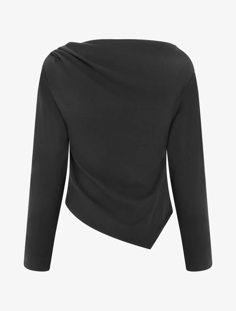 Asymmetrisches Oberteil mit langen Ärmeln - Schwarz