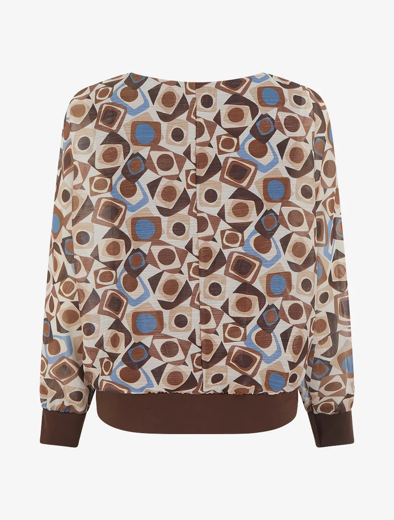Retro bedruckte Bluse mit schimmerndem Detail - Braun
