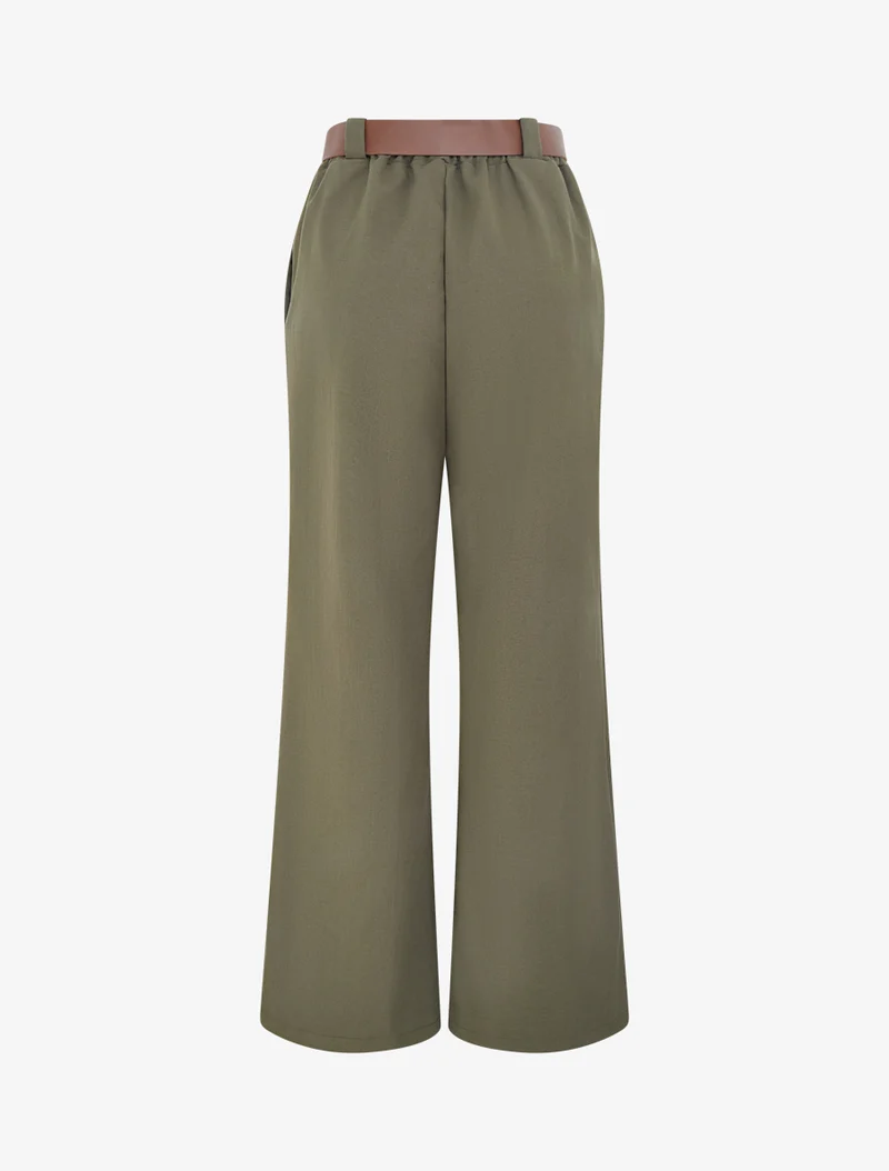 Elastische Hose mit weitem Schnitt - Kaki