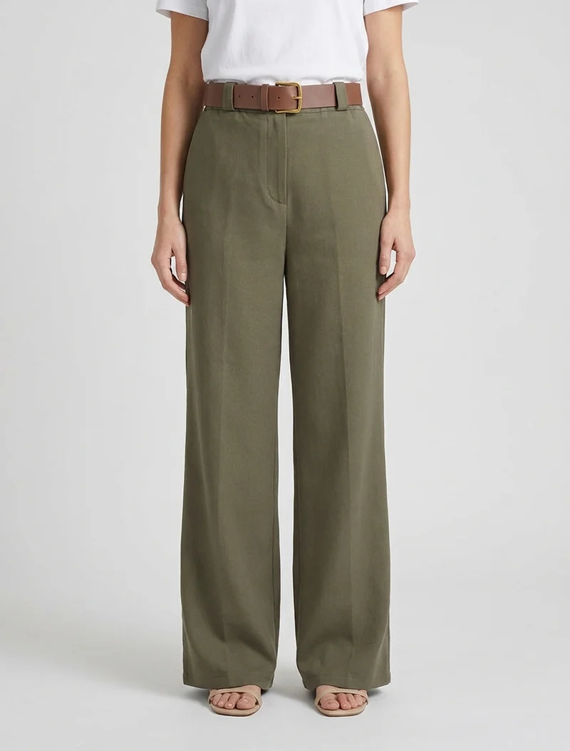 Elastische Hose mit weitem Schnitt - Kaki