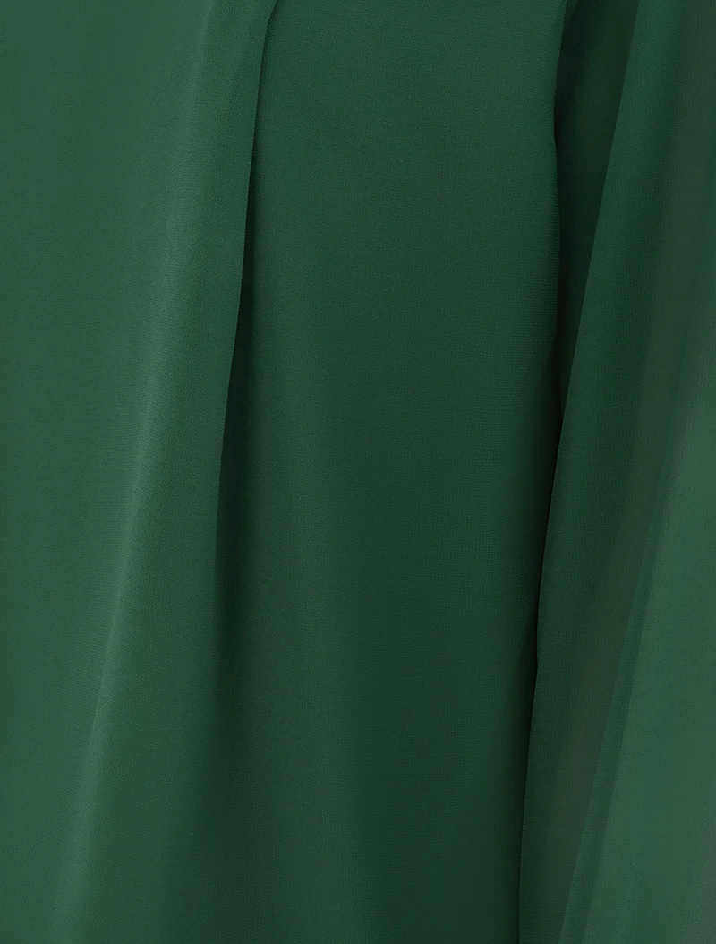 Einfarbige Bluse mit elastischen Manschetten - Tannengrün
