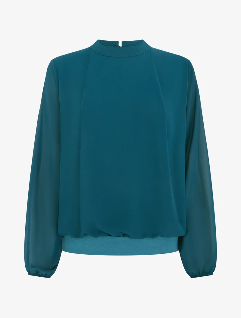 Einfarbige Bluse mit elastischen Manschetten - Entenblau