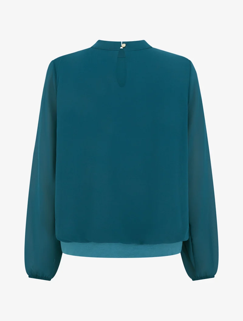 Einfarbige Bluse mit elastischen Manschetten - Entenblau